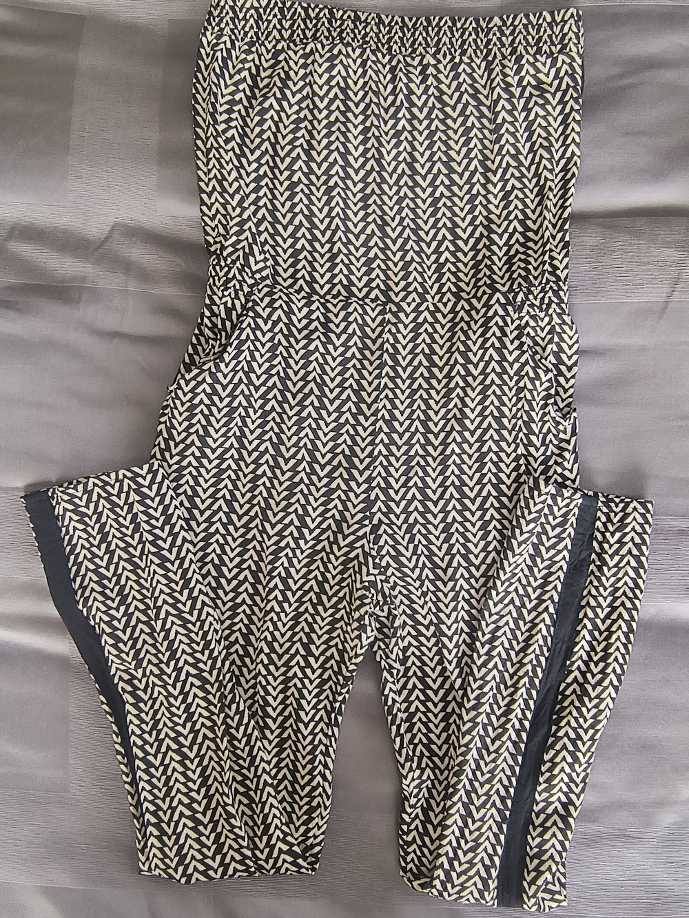 Saks Fifth Avenue Black & Cream Chevron Jumpsuit